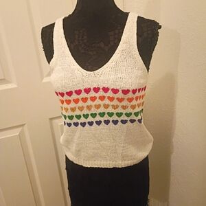 moon & madison White Tank Top with Rainbow Heart Pattern